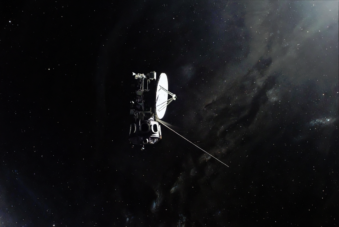 Voyager 1 drifting through the darkness of deep space
