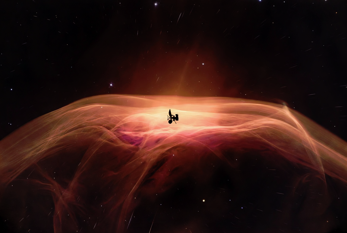 Voyager 1 passing through the hot, thin plasma beyond the heliopause